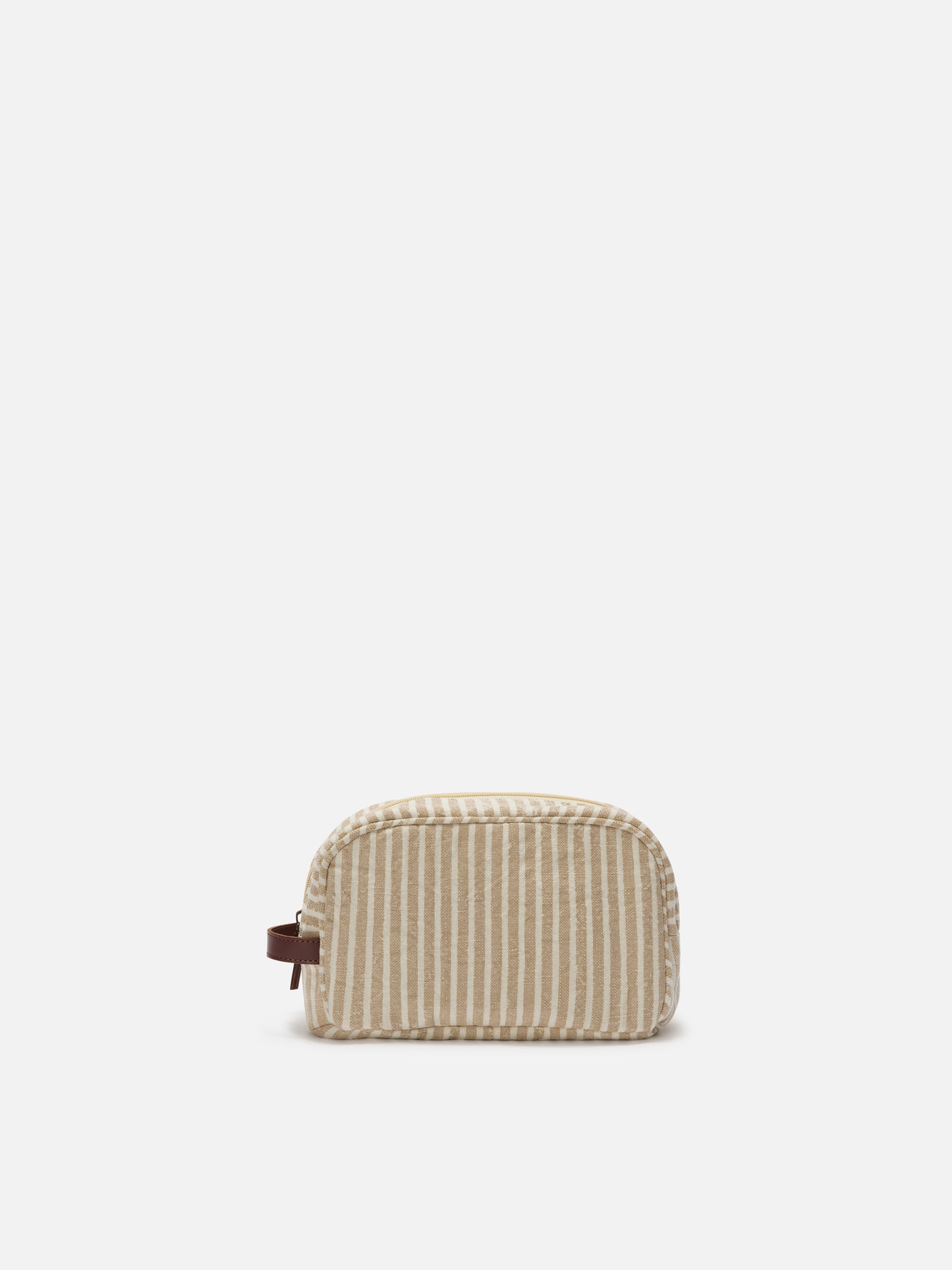 Westwood Leinen-Kosmetiktasche mit beige-weißem Streifenmuster 