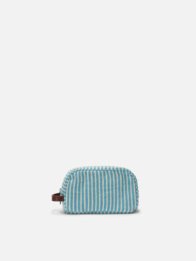 Beauty Bag Westwood in lino con fantasia a righe azzurro e bianco