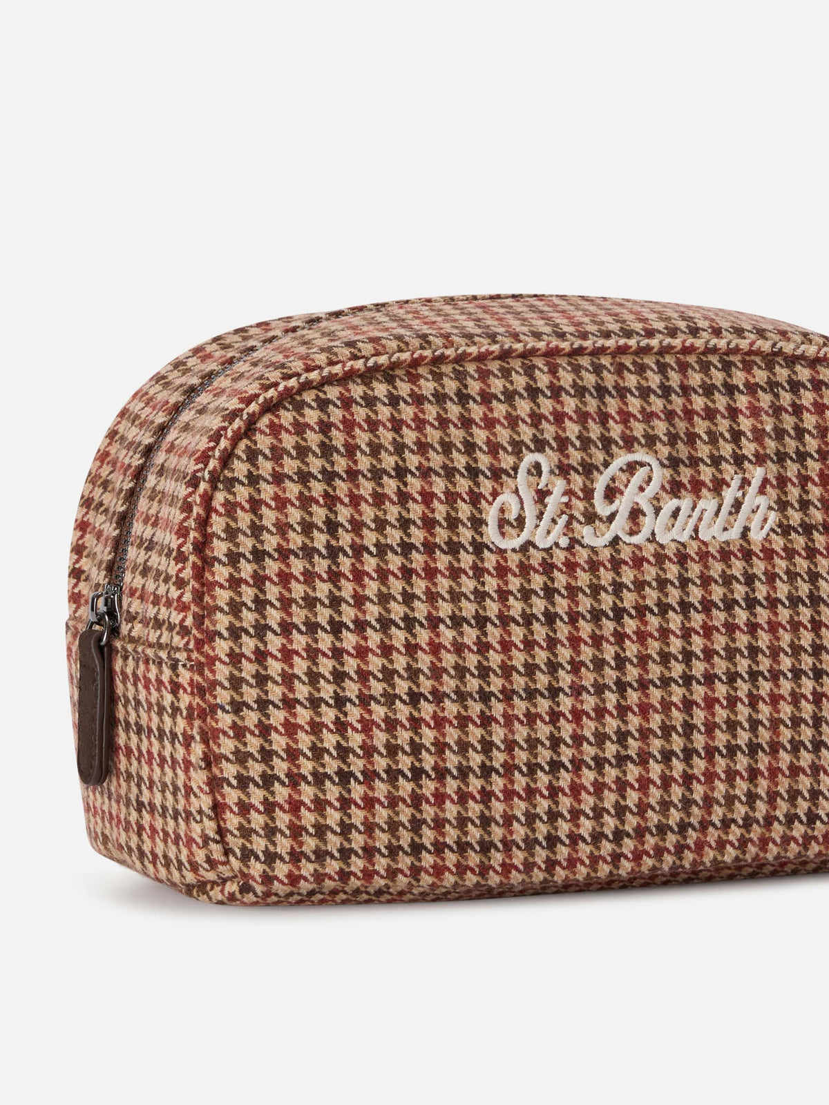 Beige Westwood Beauty Case aus Wollmischung mit Hahnentrittmuster 