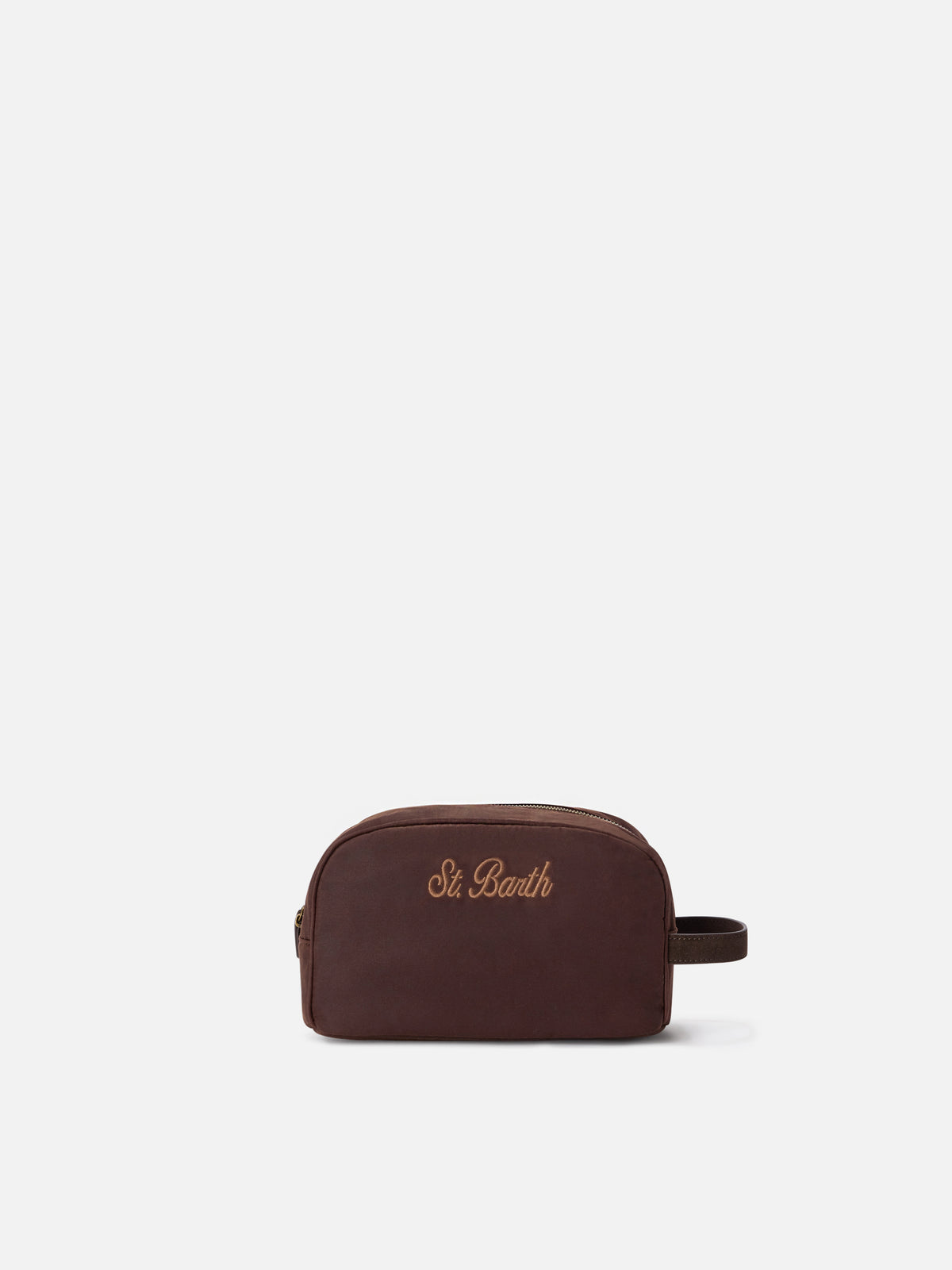 Braunes gewachstes Westwood Beauty-Case mit Logostickerei 