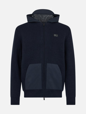 Man full zip sweater Wiberg with technic fabric hoodie and pockets - MC2 Saint Barth