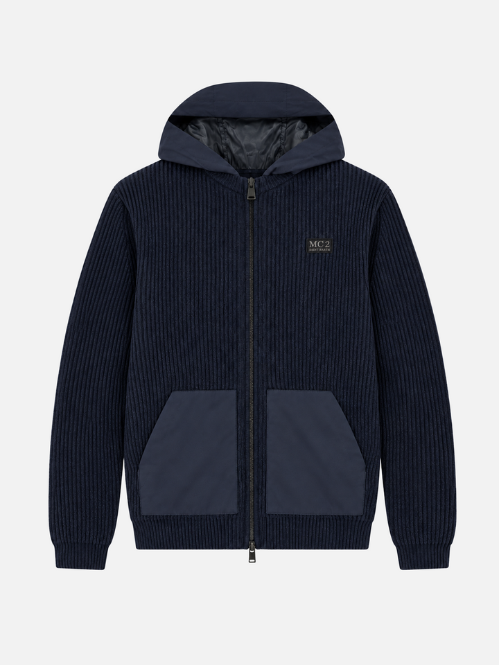 Wiberg Pullover mit durchgehendem Reißverschluss aus technischem Gewebe in einfarbigem Navyblau 