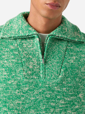 Pull en laine Green Wesley à demi-zip avec maille moulinée 