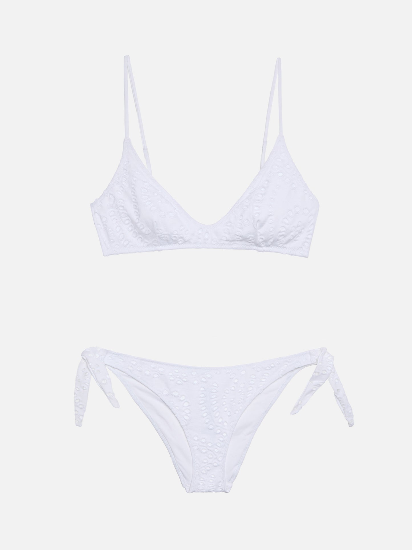 Bikini bralette Paloma Yali à décolleté profond en dentelle sangallo blanche 