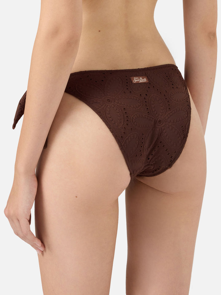 Yali slip mare classico in pizzo Sangallo marrone