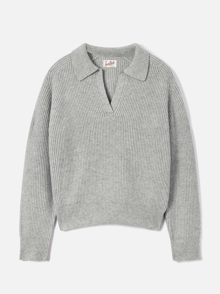 Maglia Yaoni grigia in lana con collo polo