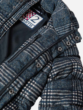 Hooded down padded jacket Young with Prince of Wales print