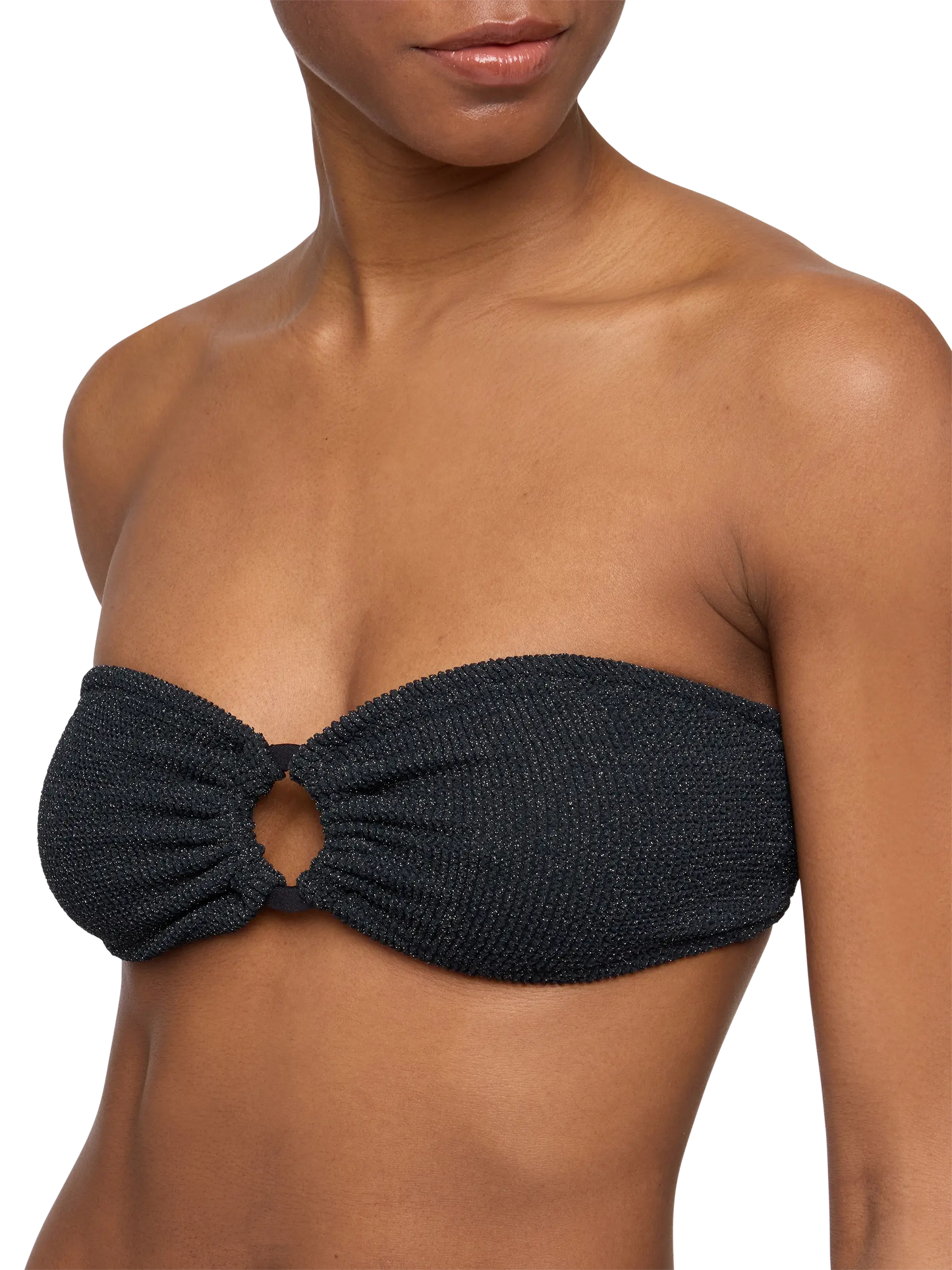 Top bandeau Yulia negro en lurex crinkle 