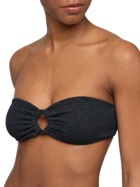 Top bandeau Yulia negro en lurex crinkle 
