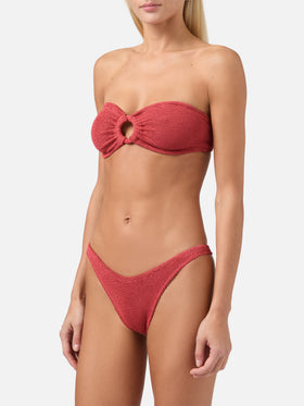 Bandeau-Bikini Yulia Naomi in ziegelrotem Crinkle-Look