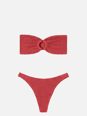 Bandeau-Bikini Yulia Naomi in ziegelrotem Crinkle-Look