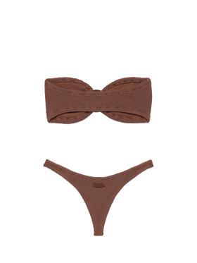 Yulia Naomi brown crinkle bikini with bandeau top and cheeky briefs - MC2 Saint Barth