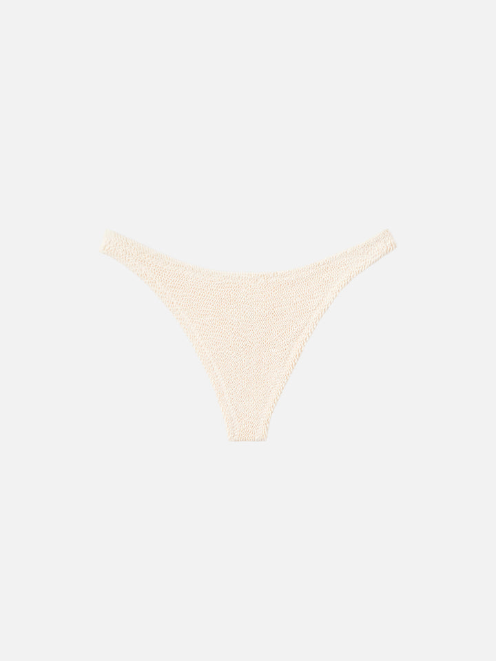 Naomi beige crinkle cheeky swim briefs
