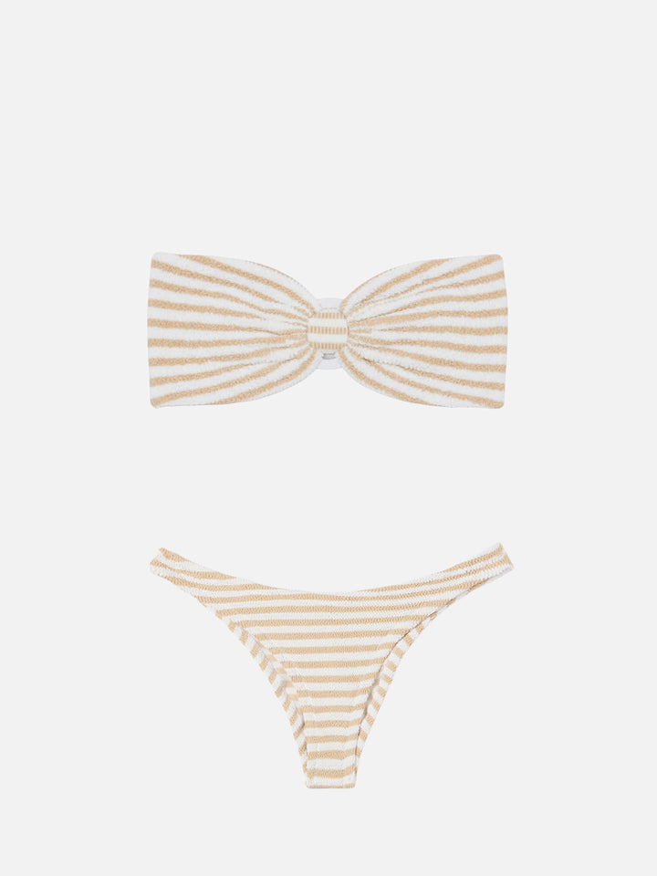 Naomi Crinkle Cheeky Badeslip mit Streifenmuster - Yulia Crinkle Bandeau Top mit Streifenmuster