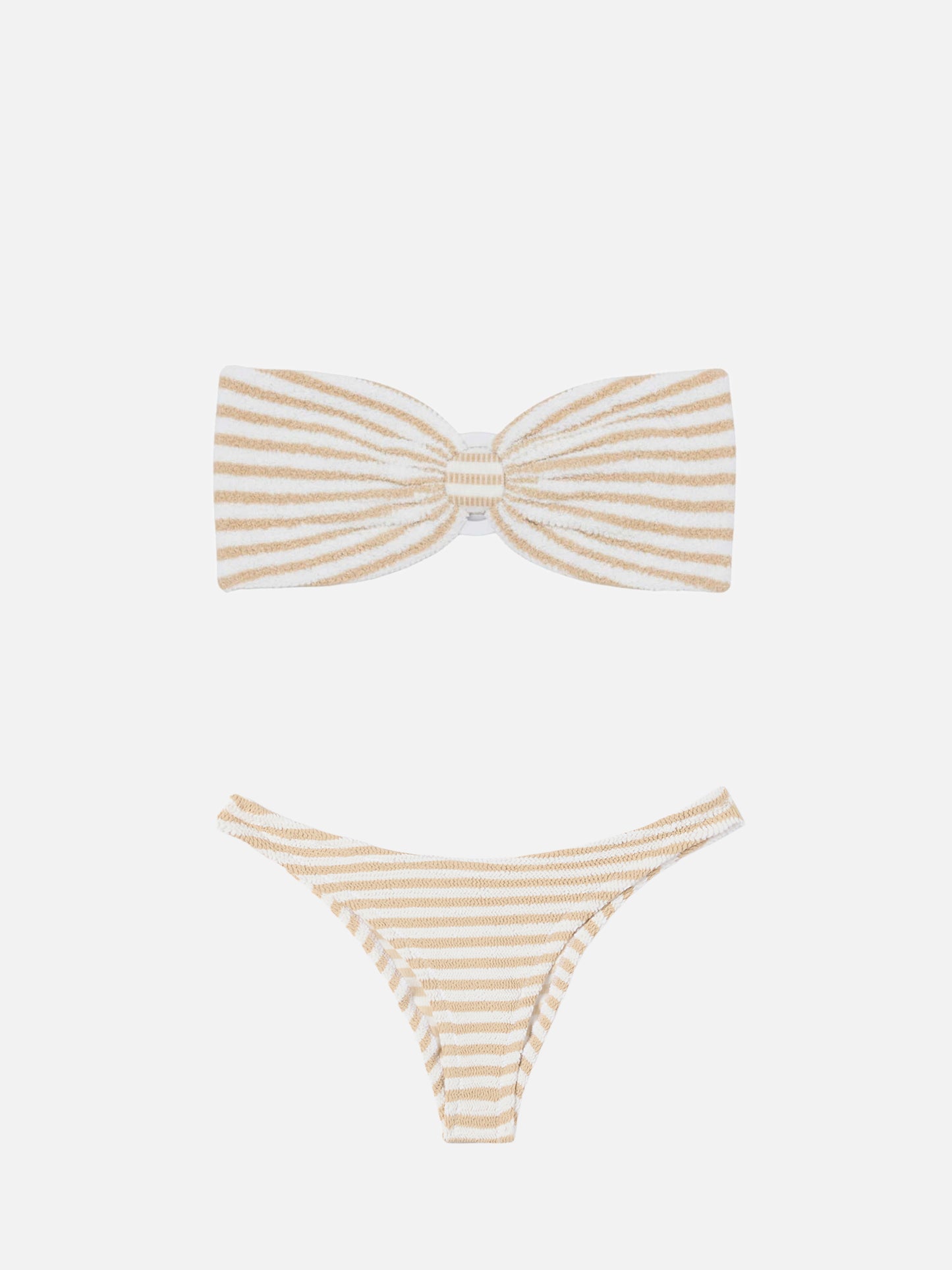Bikini bandeau Yulia Elise de tejido crinkle con braguita de baño regular y estampado de rayas 