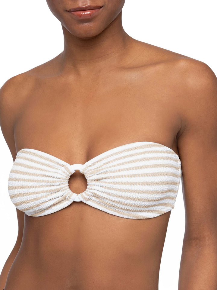 Yulia top bikini a fascia in tessuto crinkle con stampa a righe