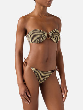 Yulia Marielle brown and beige striped crinkle bikini