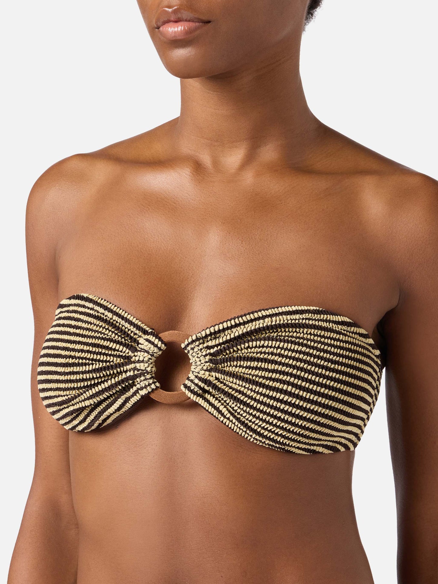 Yulia bandeau bikini top in striped crinkle fabric