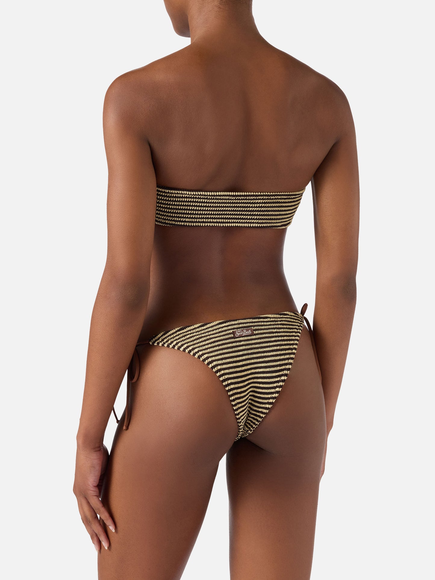 Yulia Marielle brown and beige striped crinkle bikini