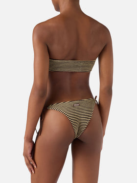Yulia Marielle brown and beige striped crinkle bikini