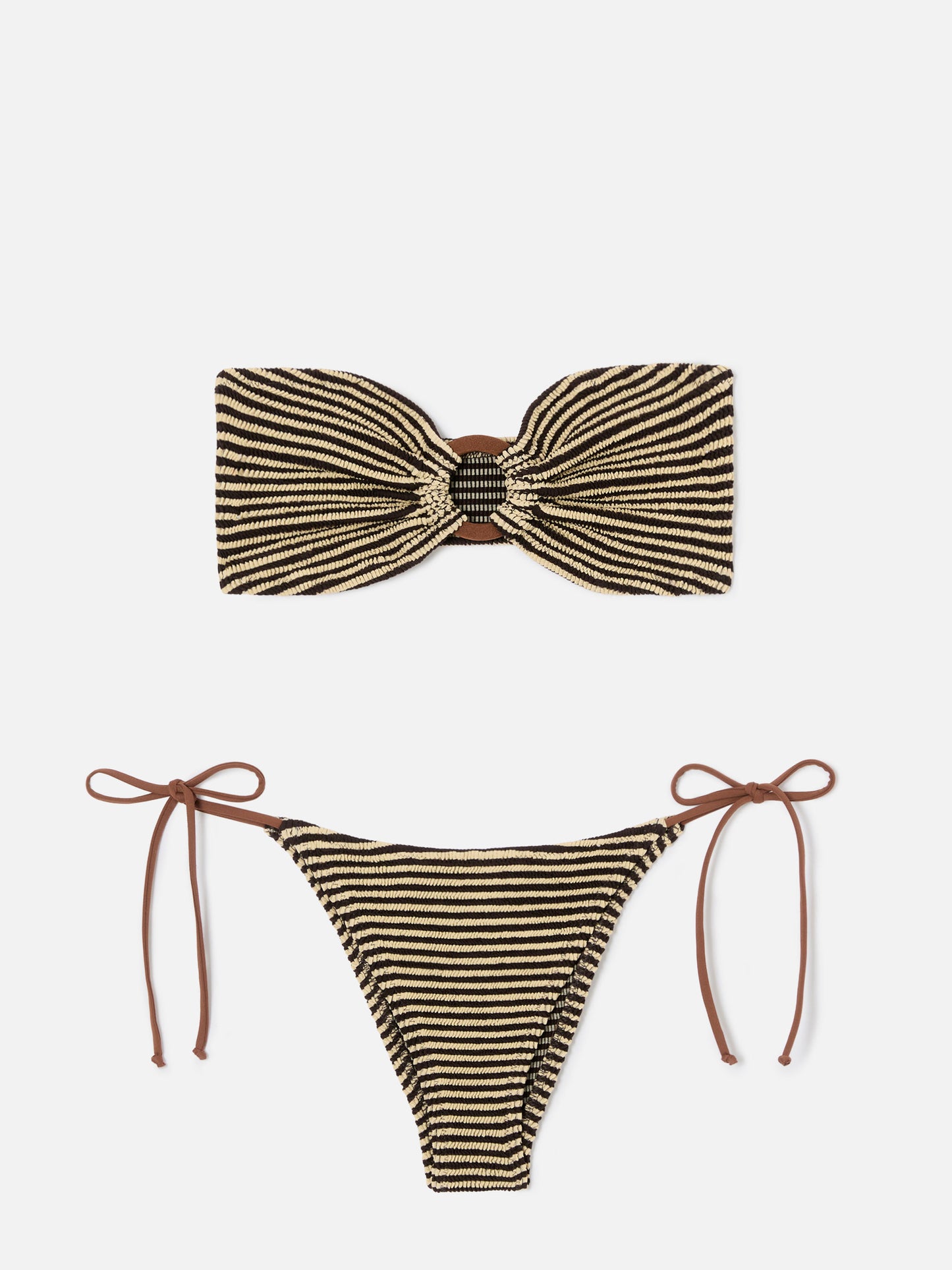 Yulia Marielle brown and beige striped crinkle bikini