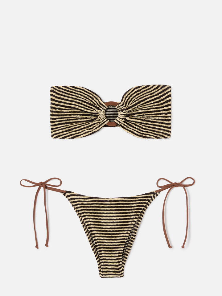 Yulia Marielle brown and beige striped crinkle bikini