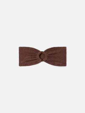 Yulia bandeau bikini top in brown crinkle fabric
