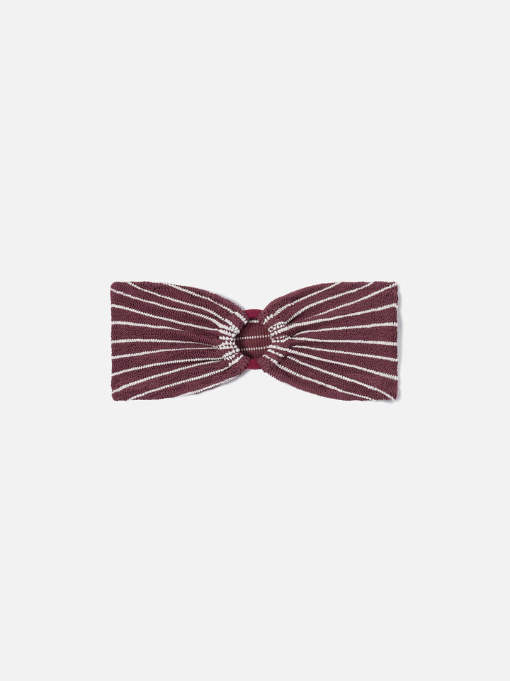 Yulia bandeau bikini top in burgundy striped crinkle fabric