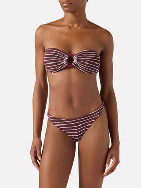 Yulia Naomi bordeaux and white striped crinkle bikini