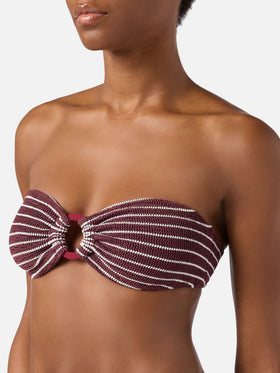 Yulia Naomi bordeaux and white striped crinkle bikini