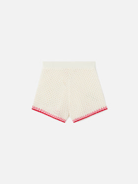 Yvette Jr cotton blend shorts in white with embroidered patches