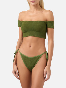 Zena Marielle Bikini mit breiten Schulterträgern in militärgrünem Crinkle-Look