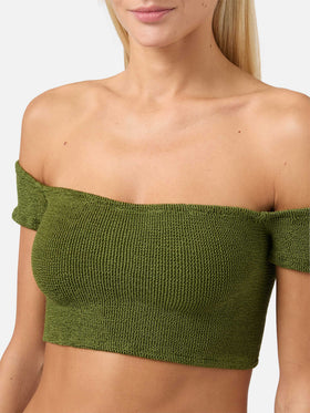 Zena Marielle Bikini mit breiten Schulterträgern in militärgrünem Crinkle-Look