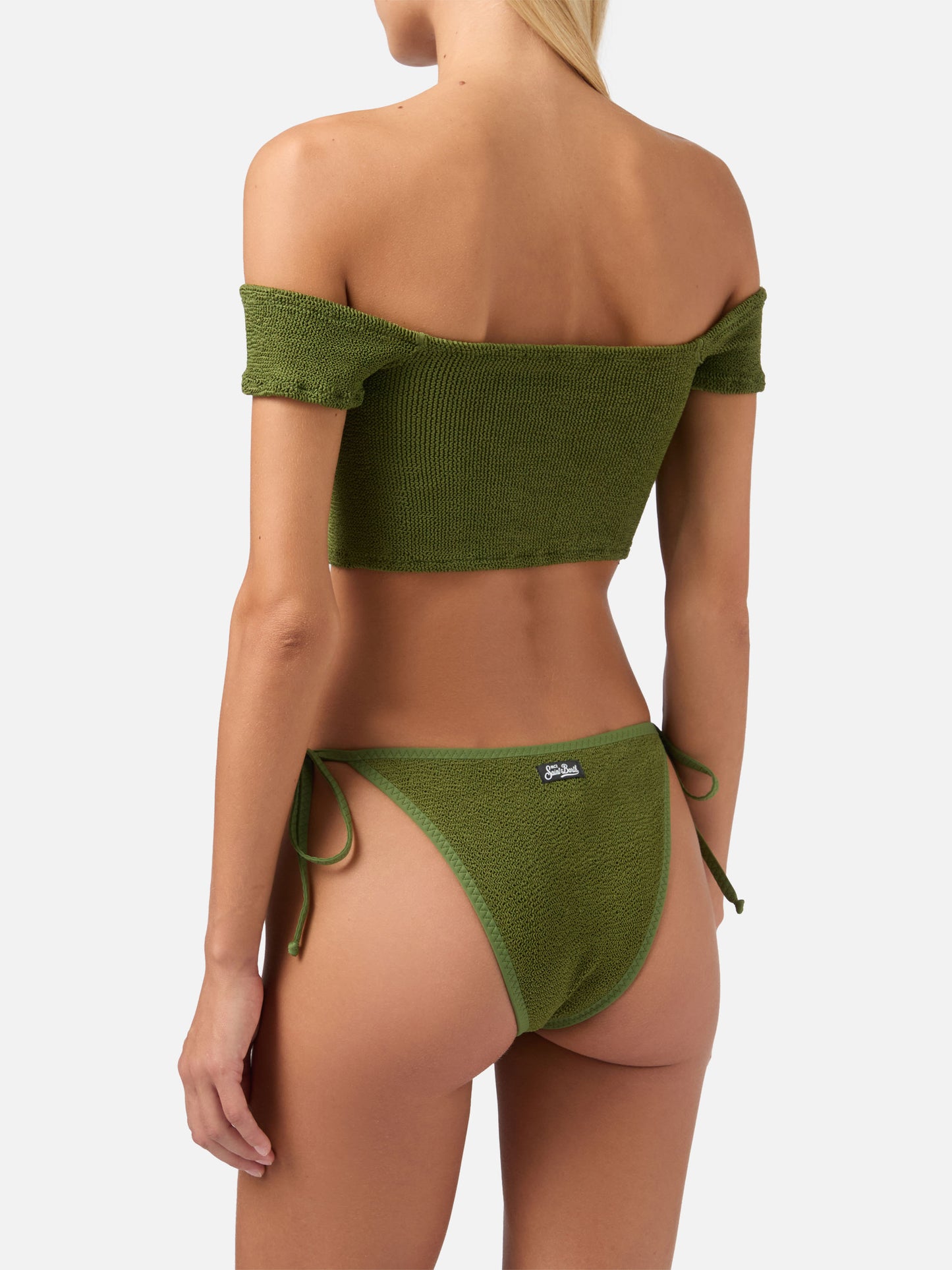 Zena Marielle Bikini mit breiten Schulterträgern in militärgrünem Crinkle-Look