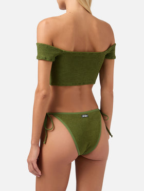 Zena Marielle Bikini mit breiten Schulterträgern in militärgrünem Crinkle-Look