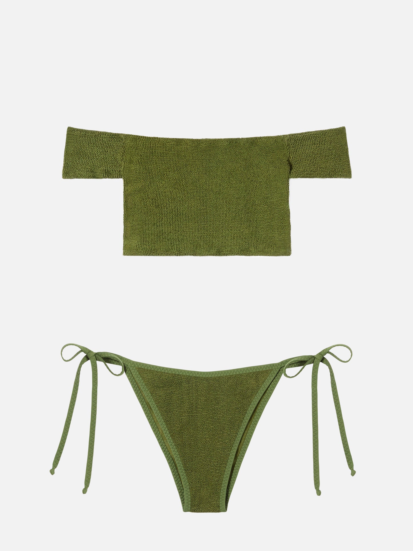 Zena Marielle Bikini mit breiten Schulterträgern in militärgrünem Crinkle-Look