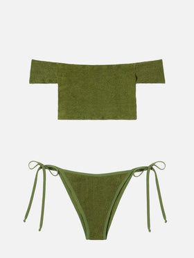 Zena Marielle Bikini mit breiten Schulterträgern in militärgrünem Crinkle-Look