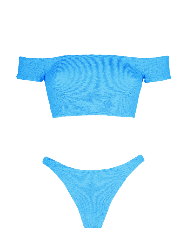 Zena Elise turquoise crinkle wide strap bikini
