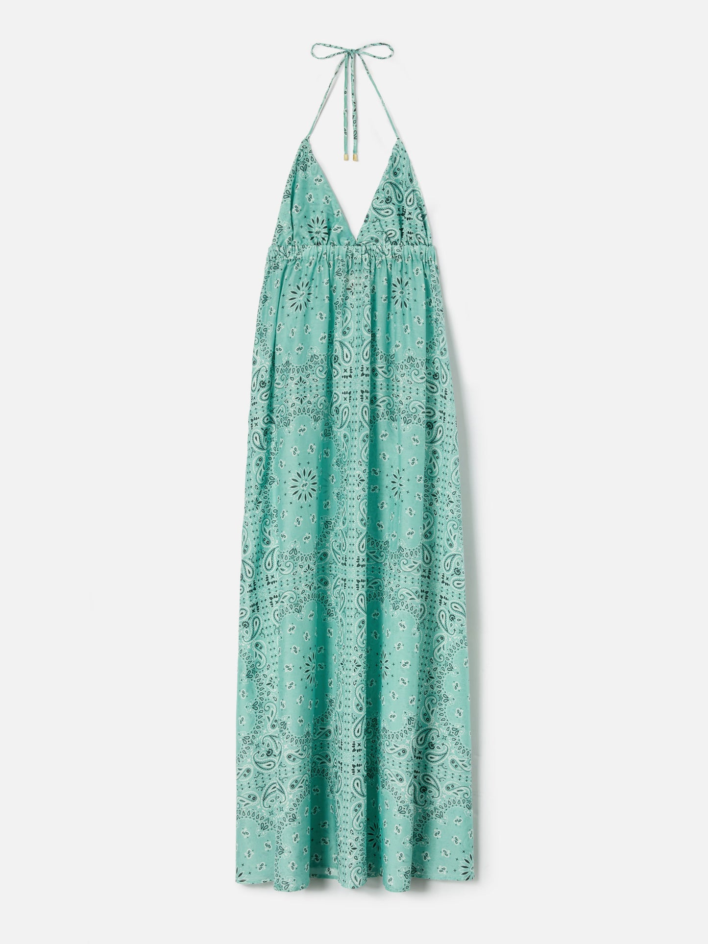 Robe longue Zucky en soie avec imprimé bandana vert aqua 