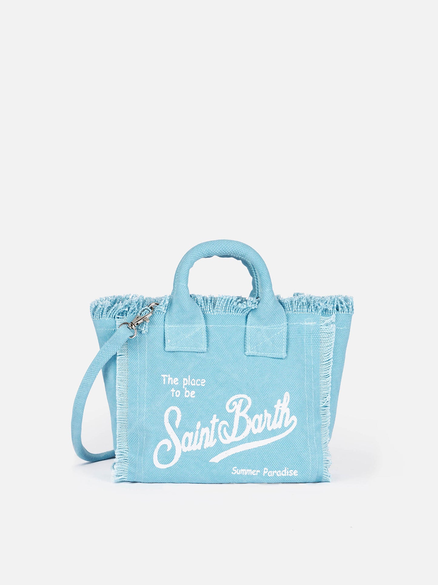 Hellblaue Mini-Kosmetiktasche aus Baumwollcanvas