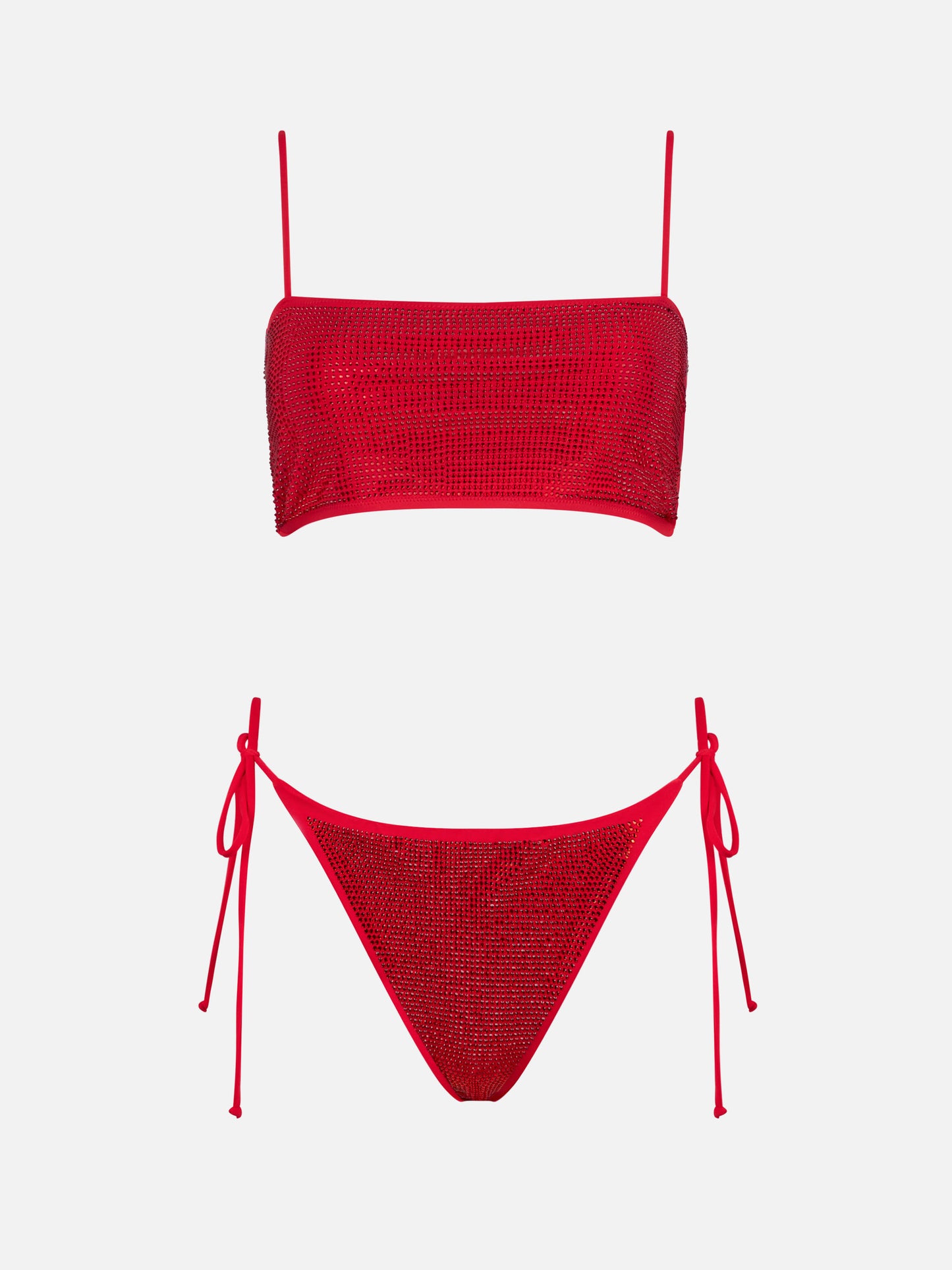 Athena Virgo red rhinestone bandeau bikini