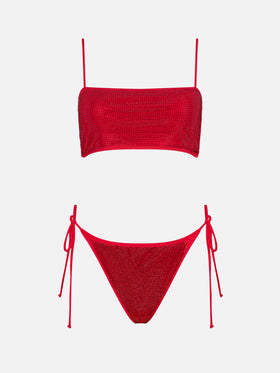 Athena Virgo red rhinestone bandeau bikini