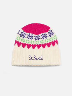 Woman white beanie with fair isle heart jacquard - MC2 Saint Barth