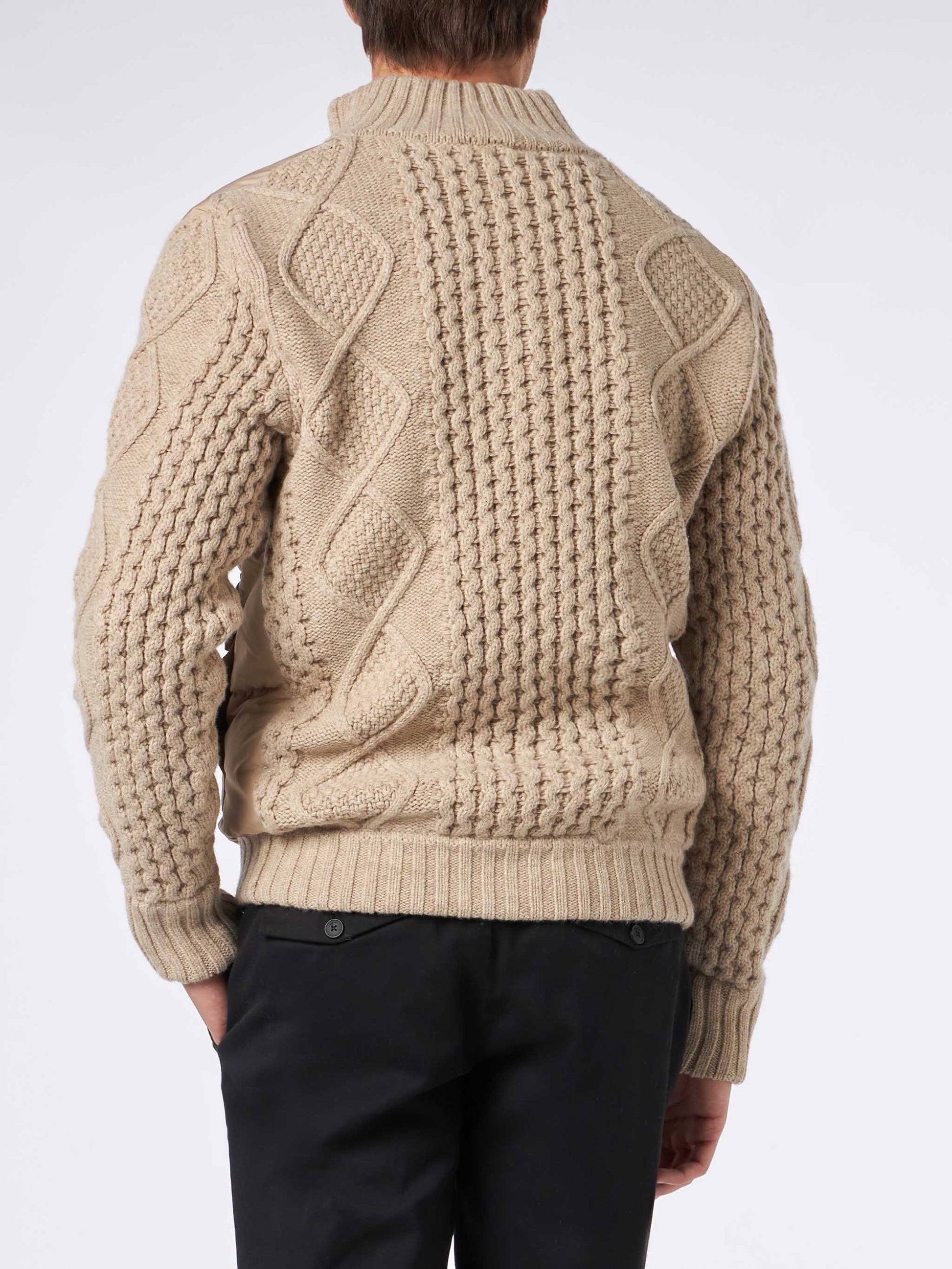 Man beige padded jacket with knitted braided sleeves - MC2 Saint Barth