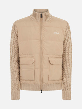 Man beige padded jacket with knitted braided sleeves - MC2 Saint Barth