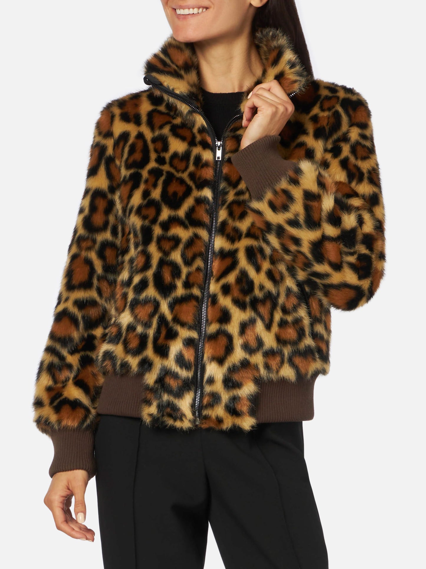 Janette brown furry jacket with animal heart print
