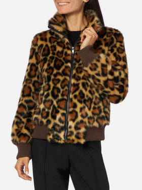 Janette brown furry jacket with animal heart print