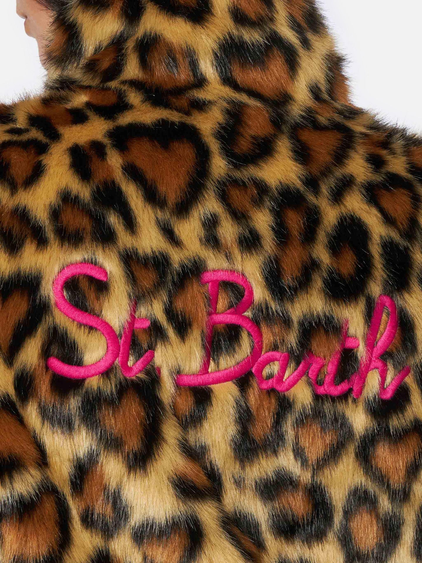 Janette brown furry jacket with animal heart print