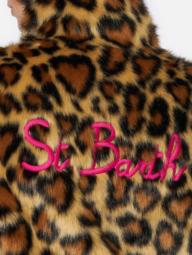Janette brown furry jacket with animal heart print