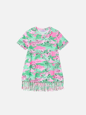 Girl mimetic cotton dress with fringes - MC2 Saint Barth